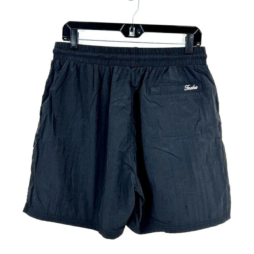 Inaka Power Mens Sz XL Nylon Black Cargo Short 5 Inch Logo Pockets Drawstring U3